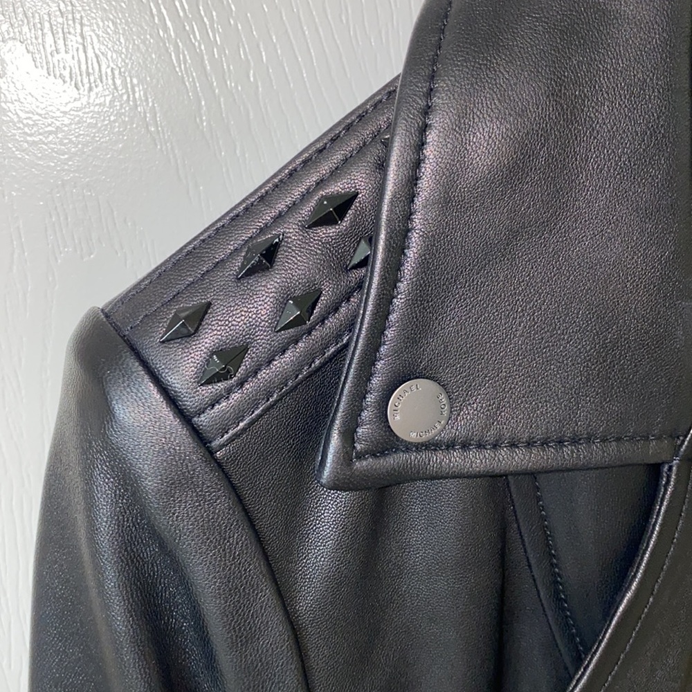 Michael Kors Black Leather Moto Jacket Medium - Picture 14 of 16